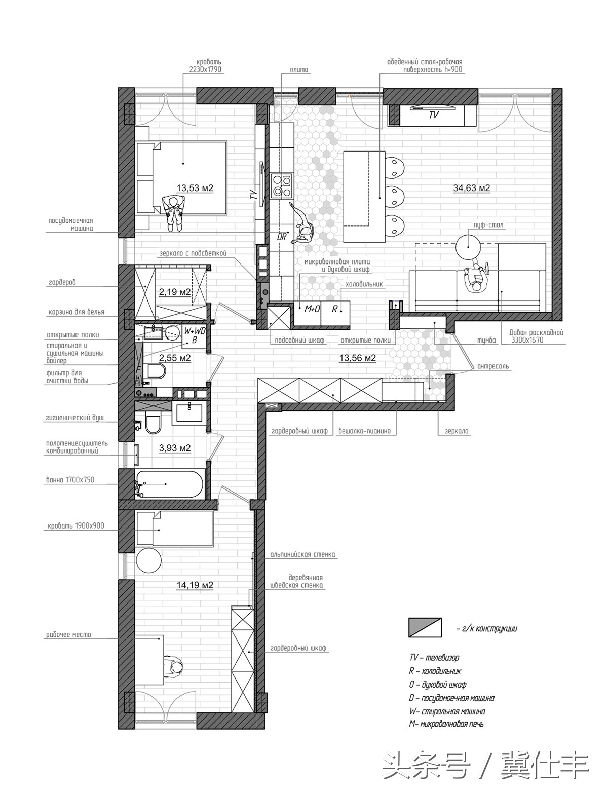 刀把型89㎡两居，老外设计师操刀，瓷砖很出彩，儿童房很温馨