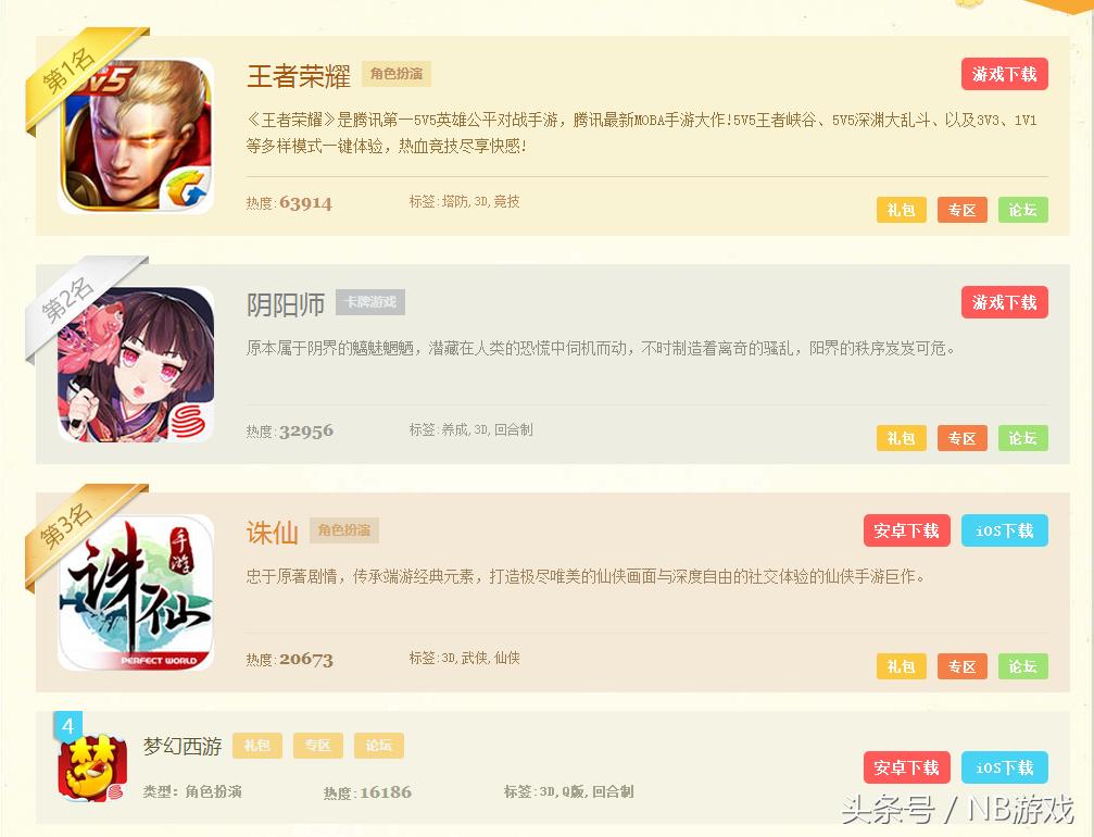 2017年网游游戏,上半年手机游戏排行榜前十