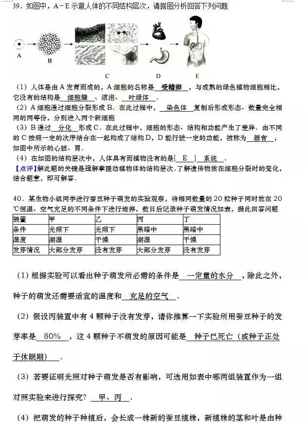 七年级上册生物期末试卷2021安徽,七年级生物人教版期末试卷带答案