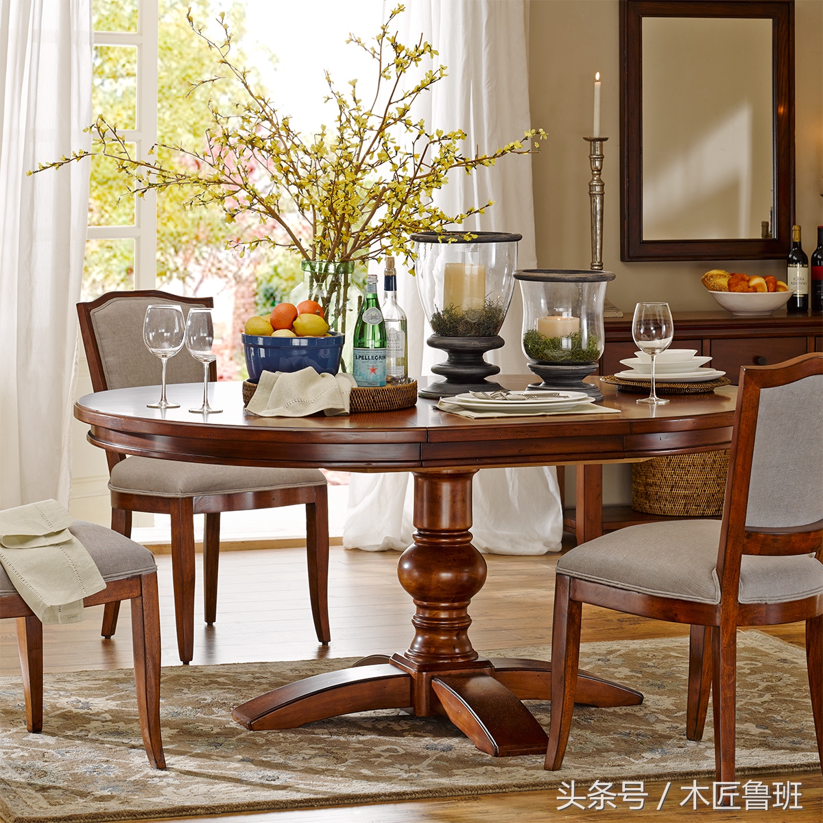 榫卯圆餐桌设计与构造图解,轻奢风格圆形实木餐桌效果图