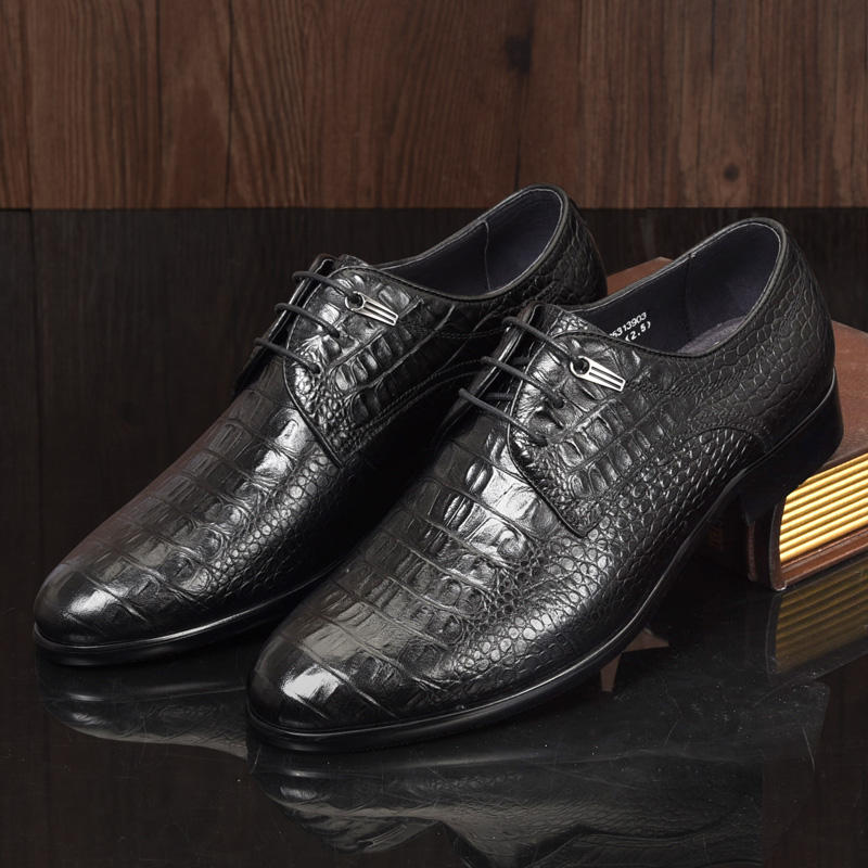 花花公子男士鳄鱼纹皮鞋,鳄鱼纹皮鞋男新款商务透气