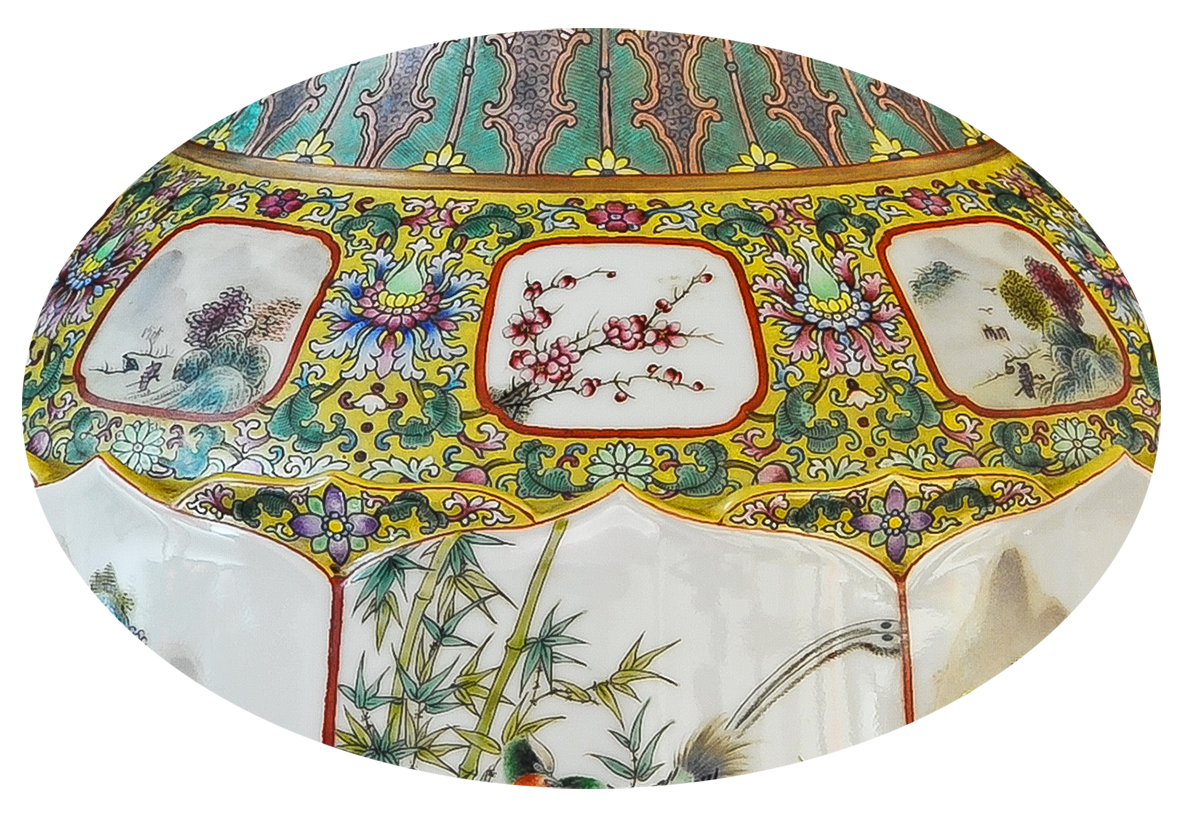 乾隆粉彩开光花卉八方笔筒,乾隆御制黄地粉彩花鸟六方瓶