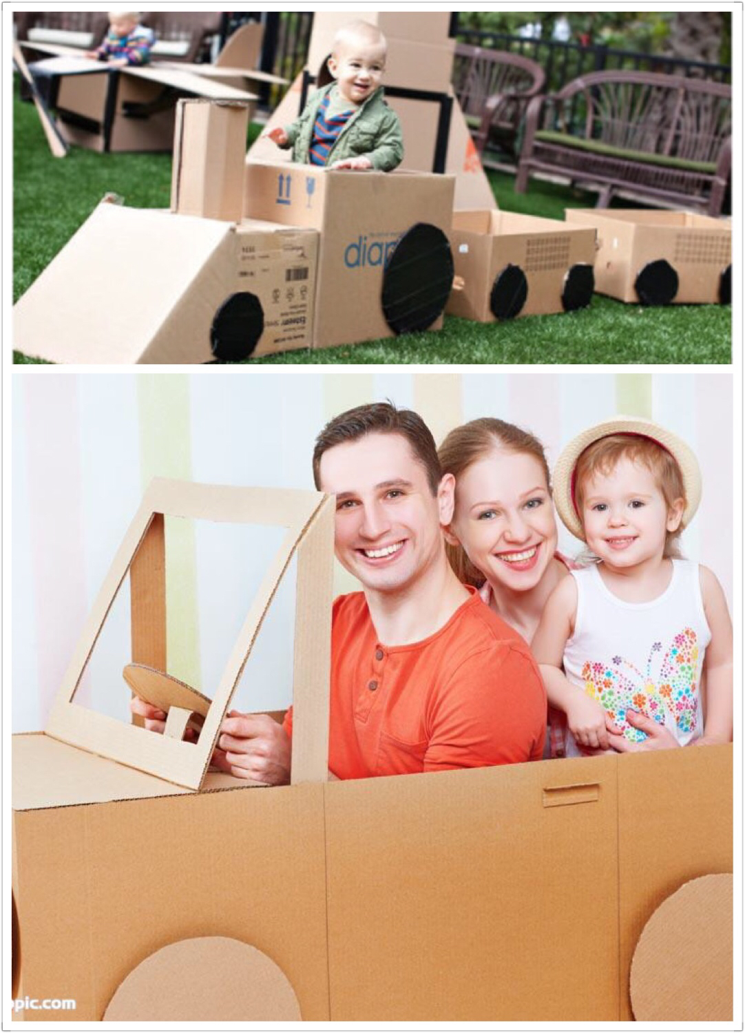 废纸箱做户外儿童玩具,废纸箱做可爱的宝宝