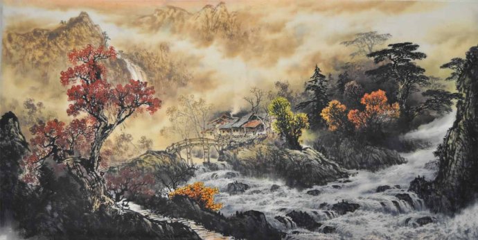 曾刚彩墨山水画技法60分钟视频,曾刚彩墨山水构图示范