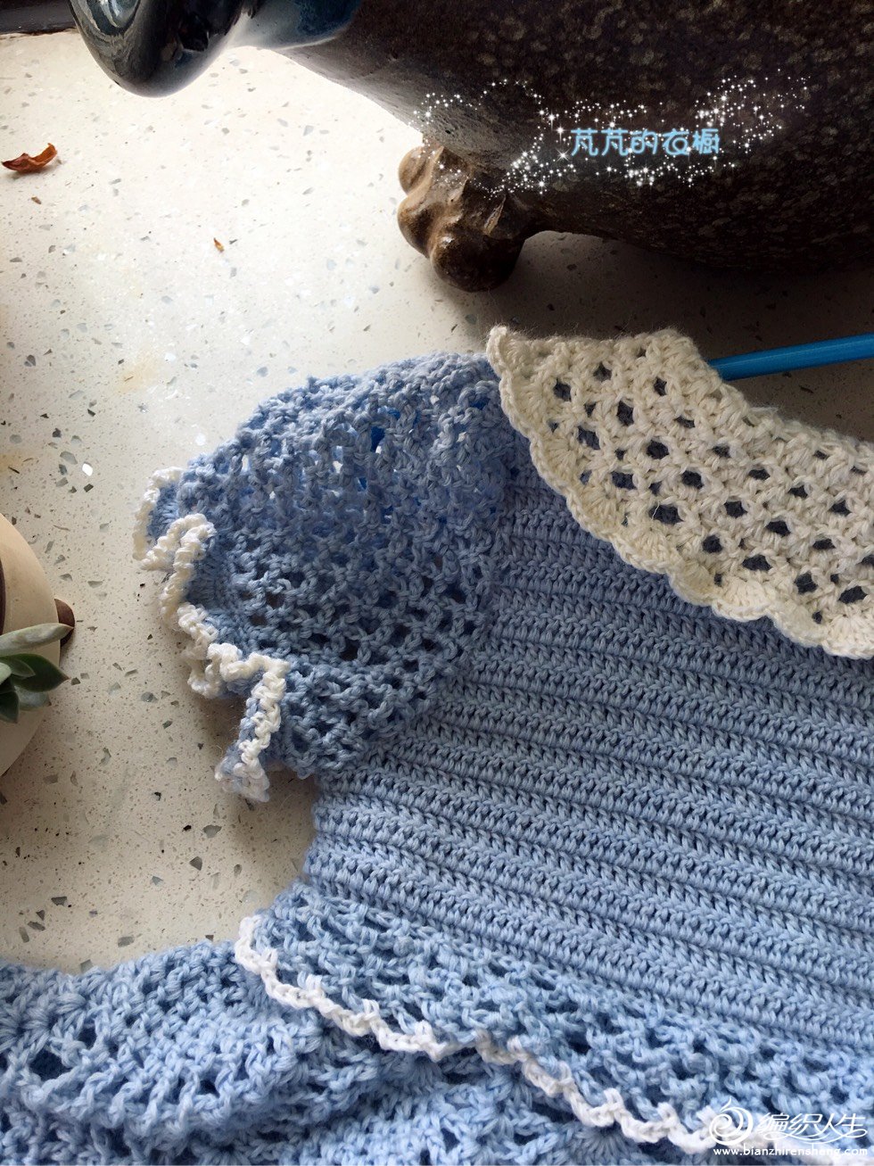 儿童泡泡袖钩针裙小红书款,钩针钩宝宝方领泡泡袖公主裙