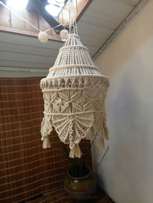 镂空花灯罩编织视频,手工编织棉线灯罩教程