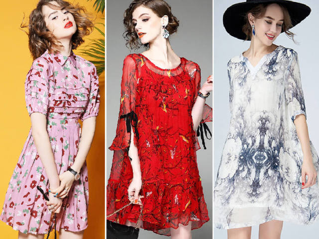 新款真丝连衣裙夏季翻领女中年,夏季女连衣裙新款2019真丝