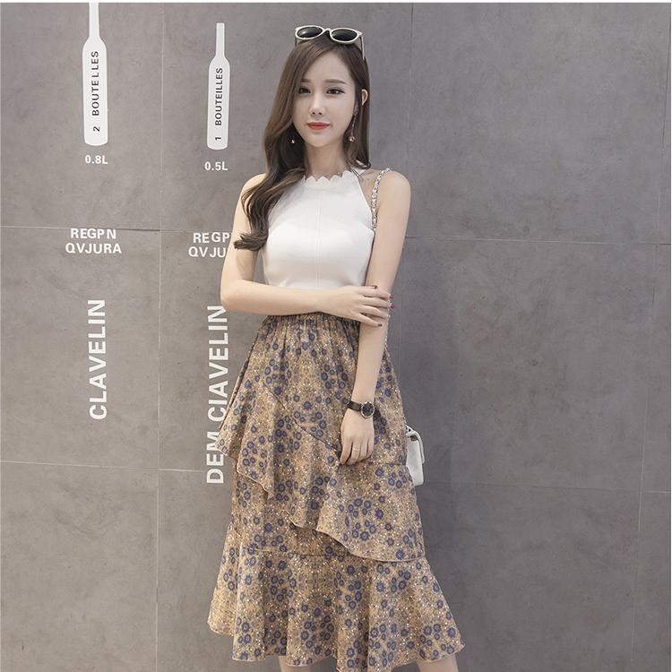 高腰西装荷叶边中长款半身裙大码,高腰金属别针包臀荷叶边半身裙