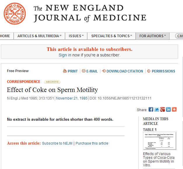 可乐杀精靠谱么,可乐杀精实验