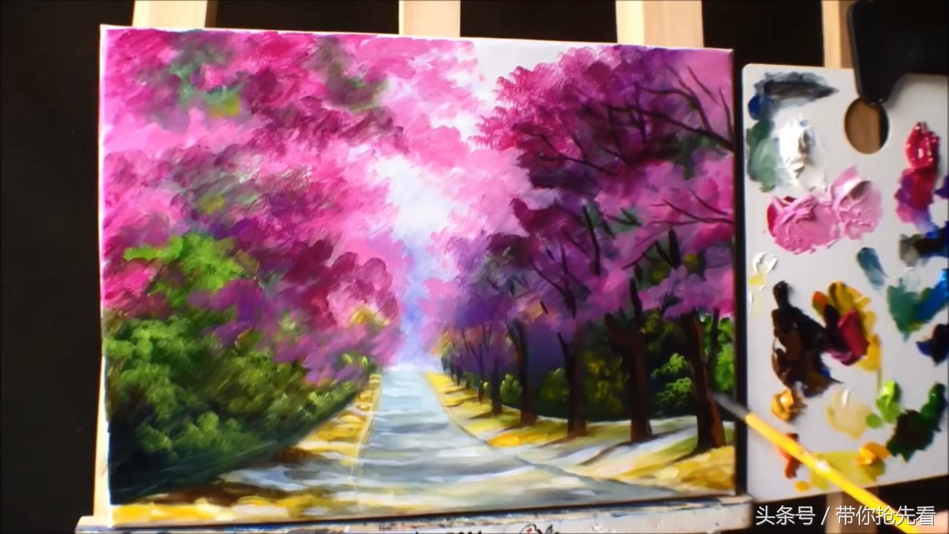 丙烯颜料画樱花树教程视频,丙烯颜料樱花的画法