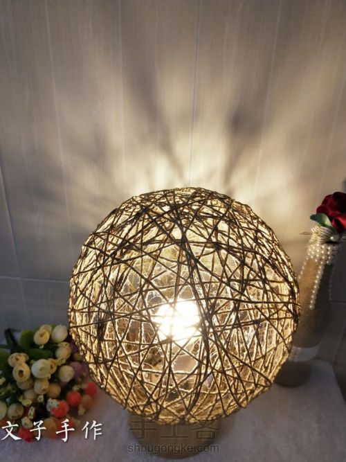 diy精美的创意手工吊灯灯罩教程,麻绳灯罩效果图