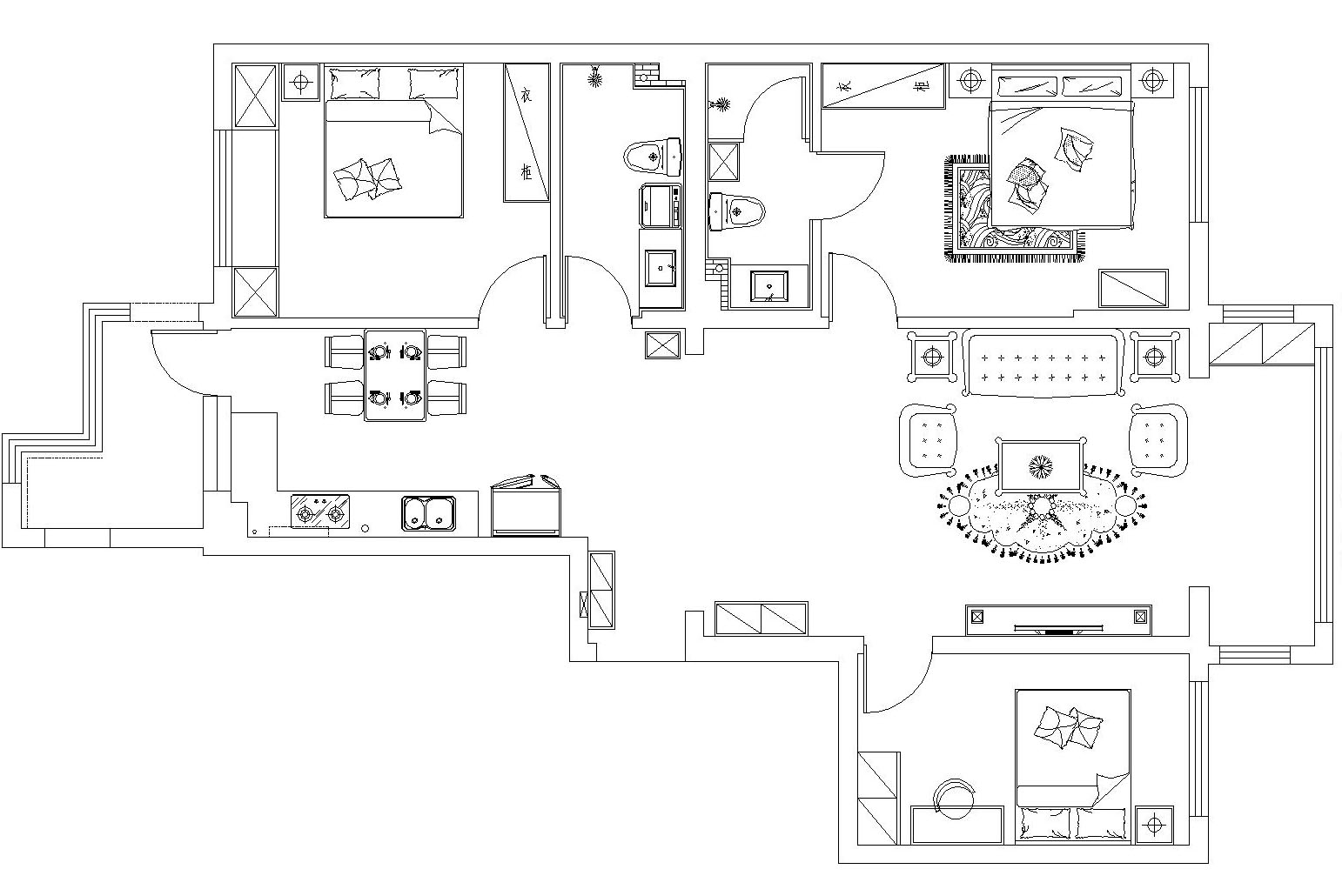 轻法式100平方小三室装修效果图,新中式风格三室一厅130平米