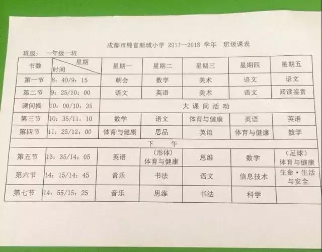 成都小学一年级都需要学啥,成都小学一年级每周课程安排表