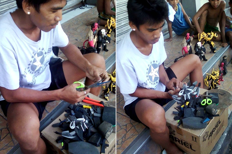 菲律宾男子用旧拖鞋做人形玩具热销这些废物利用环保又生财