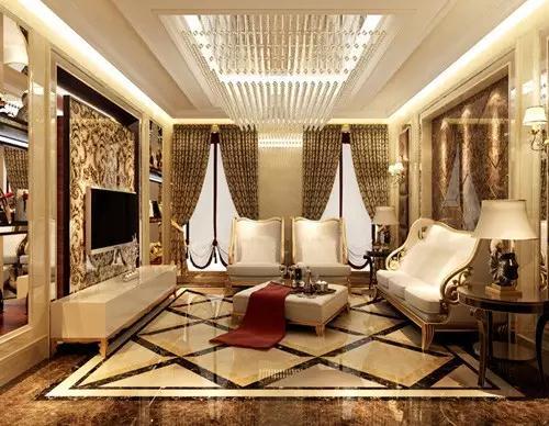 蓝色微晶石背景墙装修效果,微晶石新中式客厅电视背景墙