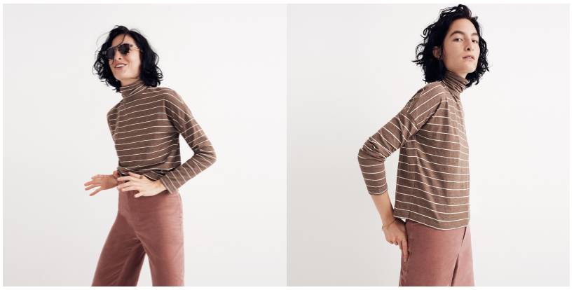 驼色条纹毛衫搭配,条纹长袖毛衣怎么穿