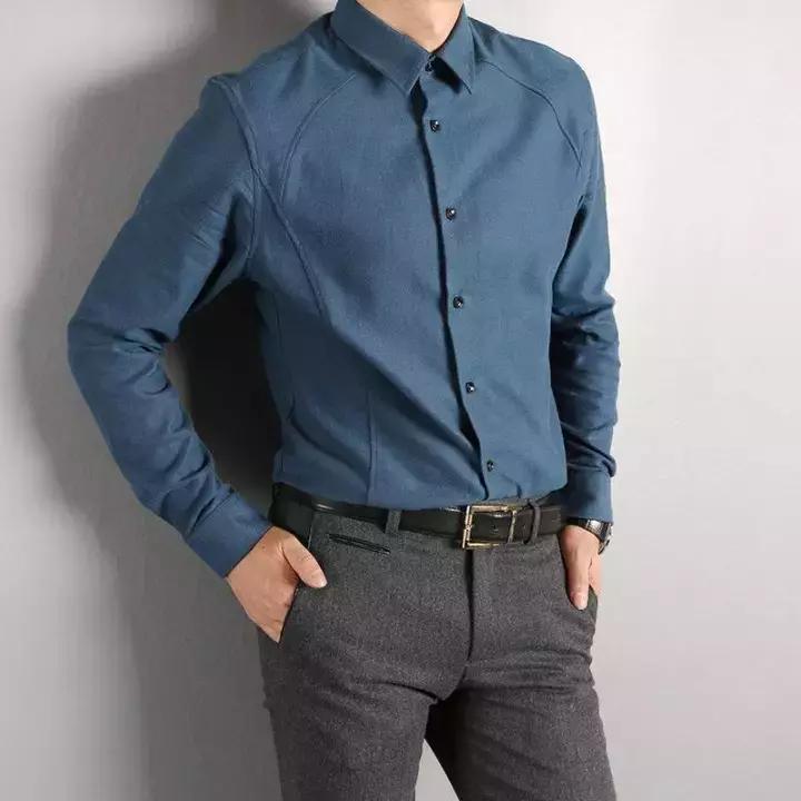 165到170偏瘦男士商务衬衫,衬衫男秋冬宽松慵懒风外穿潮