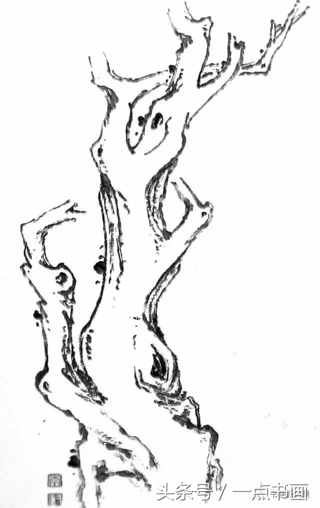 国画示范,国画老树的画法