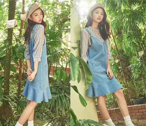 背带牛仔裙中长款文艺范儿,新款韩版牛仔宽松背带裙女款