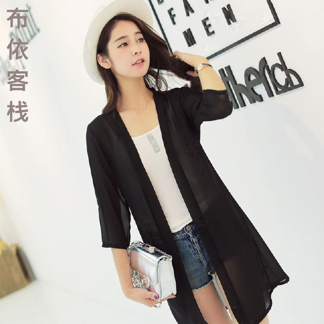 夏季大码雪纺开衫防晒长款,雪纺短袖气质开衫洋气款