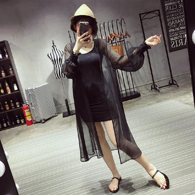 夏季大码雪纺开衫防晒长款,雪纺短袖气质开衫洋气款