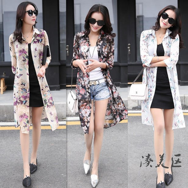 夏季大码雪纺开衫防晒长款,雪纺短袖气质开衫洋气款