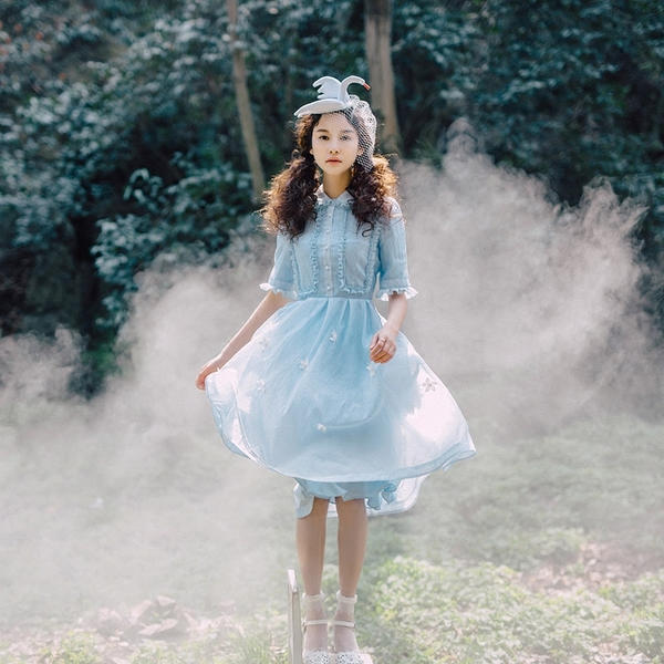 纯色收腰连衣裙女夏季新款,夏季雪纺纯色连衣裙