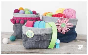 旧物改造牛仔裤收纳盒,旧牛仔改造壁挂收纳袋