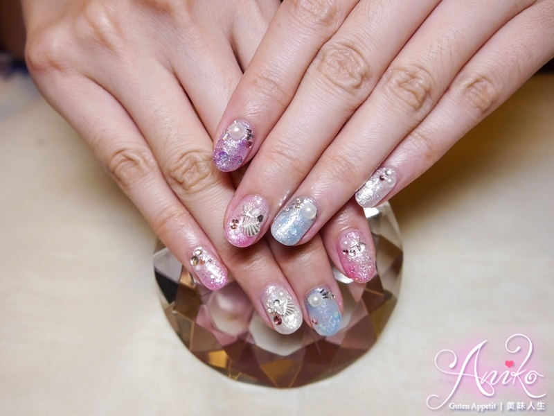 适合夏天出去玩水的长款美甲图,bling海洋美甲