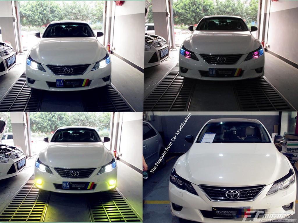 15款丰田锐志车灯升级led双光透镜,丰田锐志改恶魔眼大灯