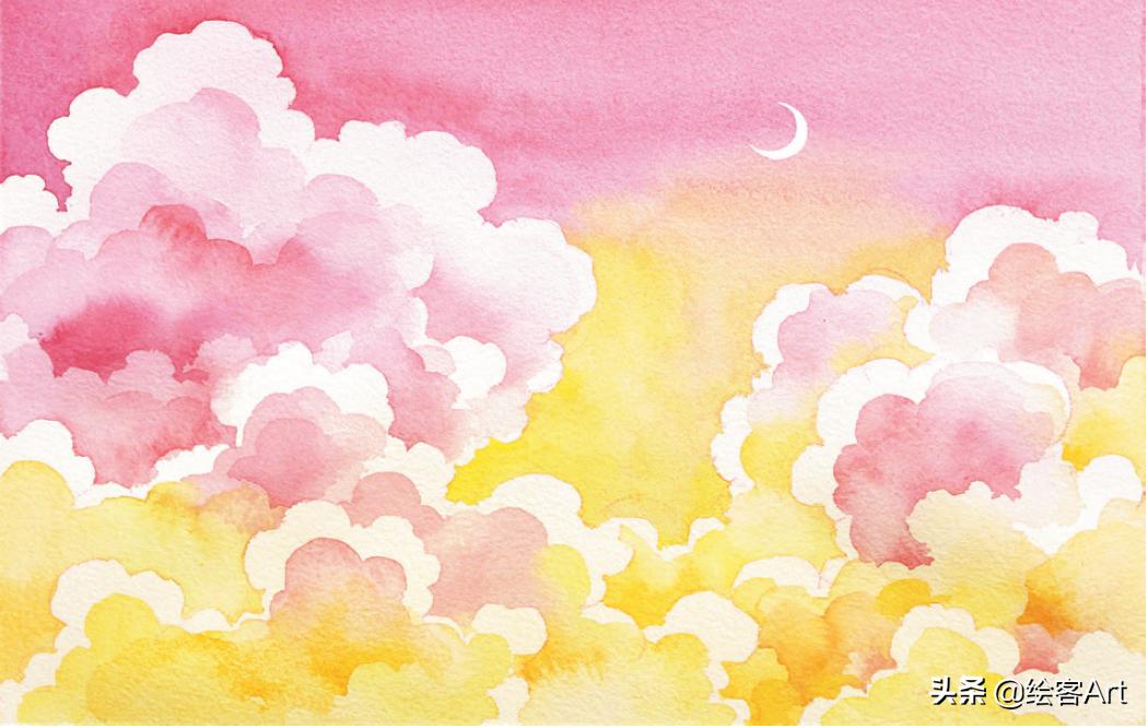 用水彩颜料画天空还有云朵,有手就能画的绘画