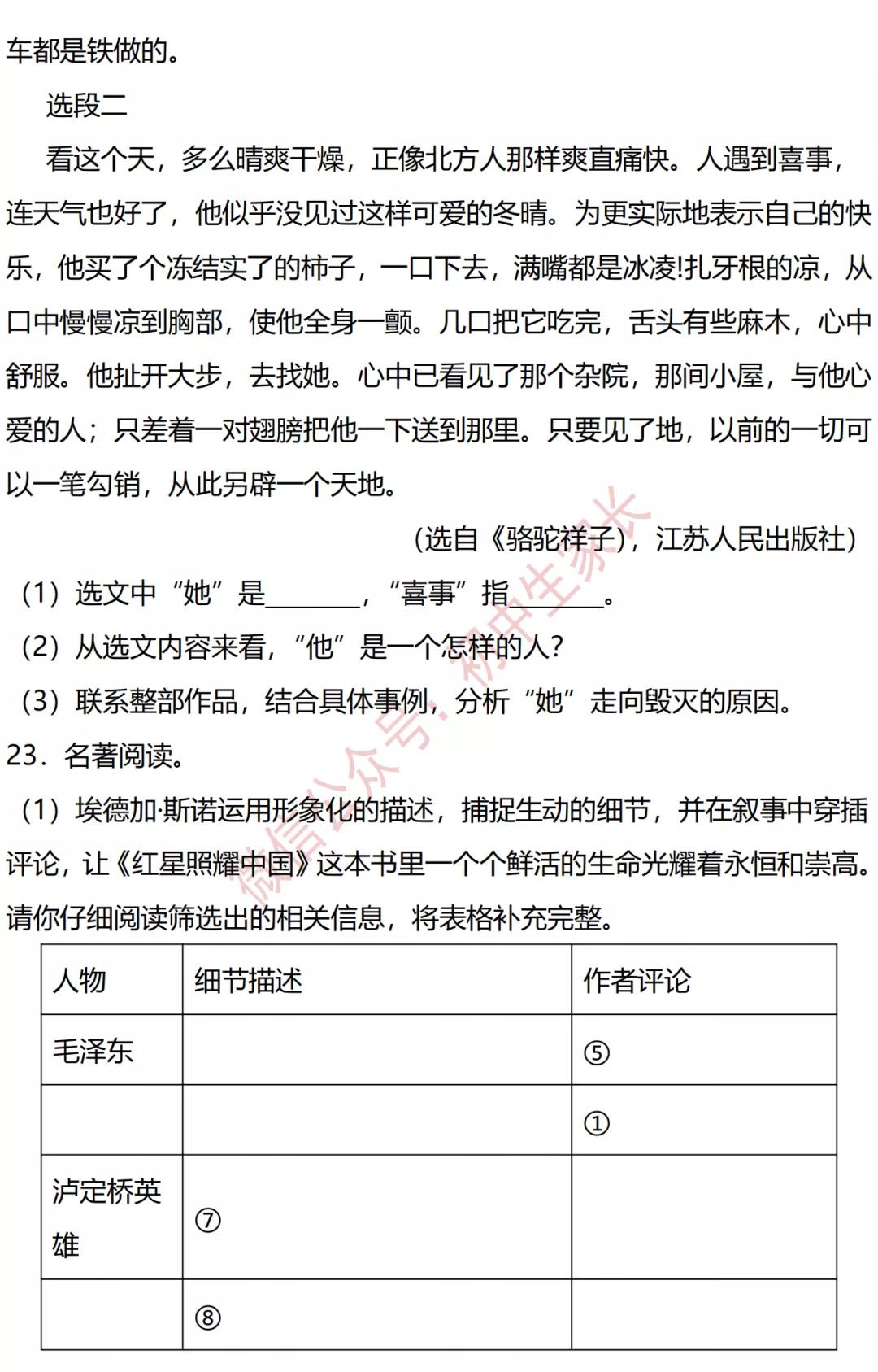 中考语文必考名著真题,中考语文名著基础知识训练500题