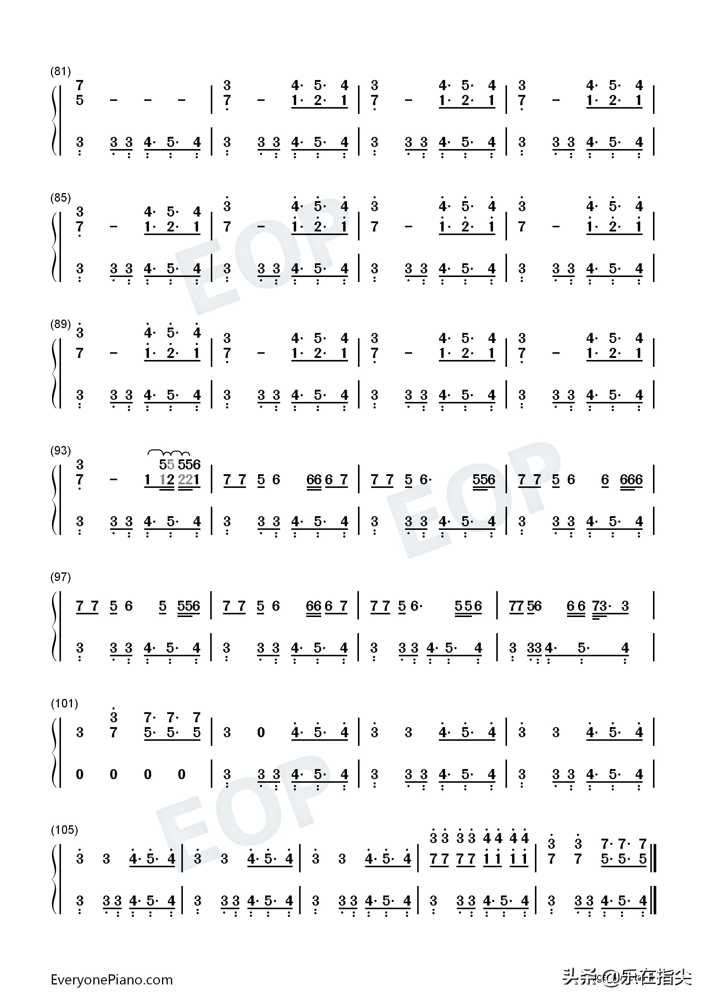 no钢琴谱五线谱,别知己五线谱钢琴谱双手指法