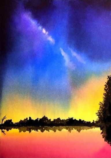 水彩璀璨星空,水彩画初学者入门星空简单教程