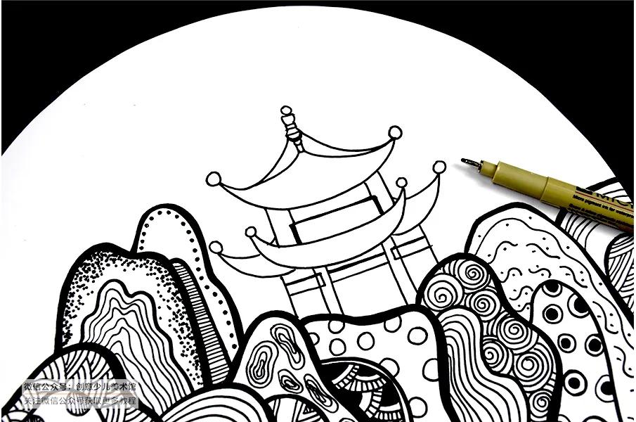 横看成岭侧成峰儿童画,倾斜构图装饰画怎么画