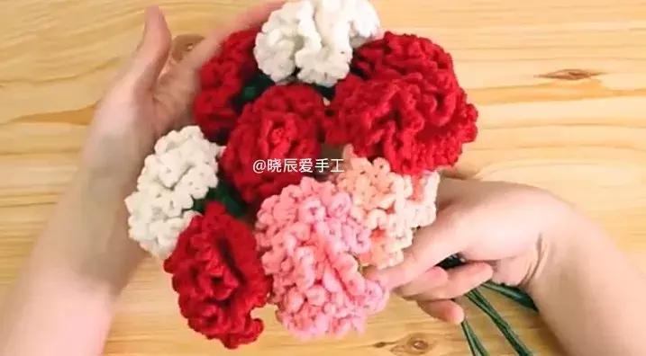 钩针康乃馨花束图解,母亲节康乃馨花束手工制作简单
