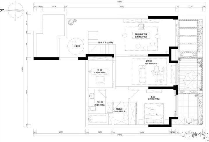 禅意新中式极简茶室风格,原木色书房客厅茶室一体化效果图