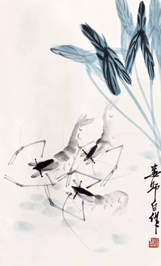 齐白石画虾换真虾,齐白石画虾的6只虾