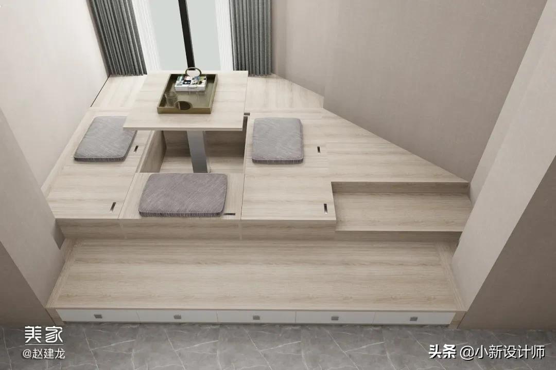 12平榻榻米房间设计带飘窗,小阳台做榻榻米书房装修设计