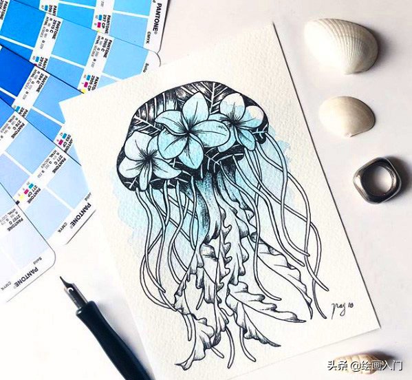 夏日海洋水彩画,夏日水彩颜料画简单风景画