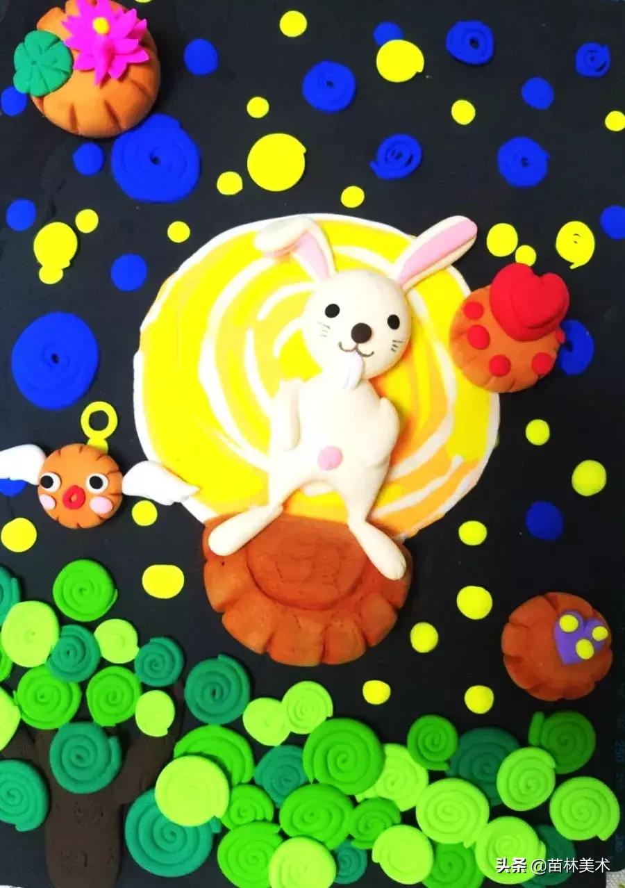 中秋节绘画作品二年级嫦娥和玉兔,中秋节兔子装饰画