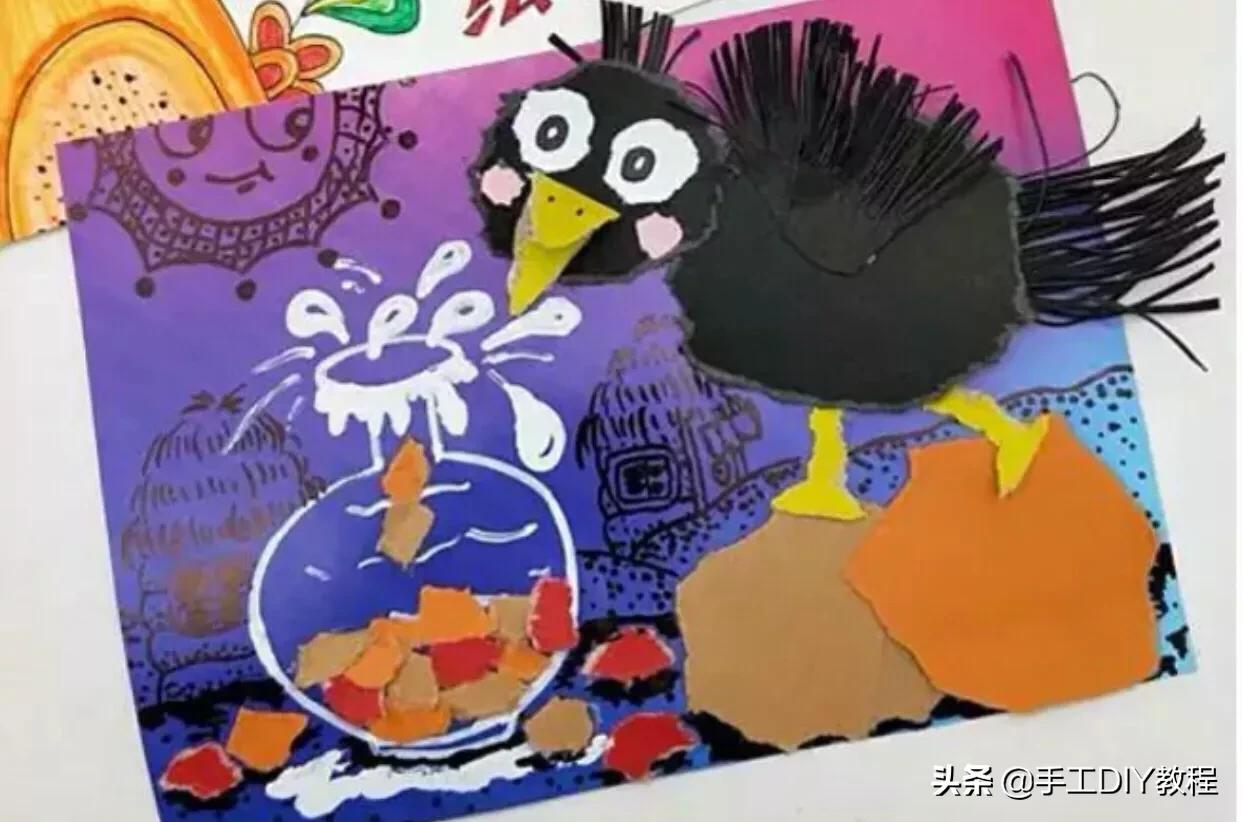 乌鸦喝水创意美术8岁课程,乌鸦喝水幼儿创意绘画