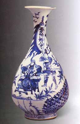 元代中早期青花釉里红瓷器图片,清代青花人物故事图