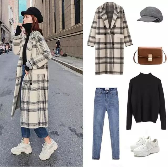 英伦格子风双面大衣搭配,复古时髦格子大衣怎么搭配好看