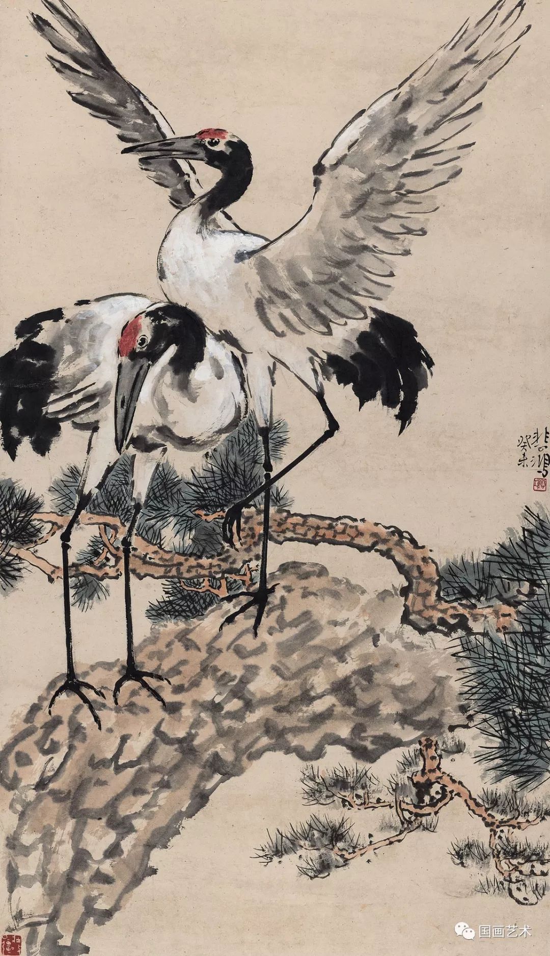 松鹤延年比较有名的图画,写意松鹤图看一下