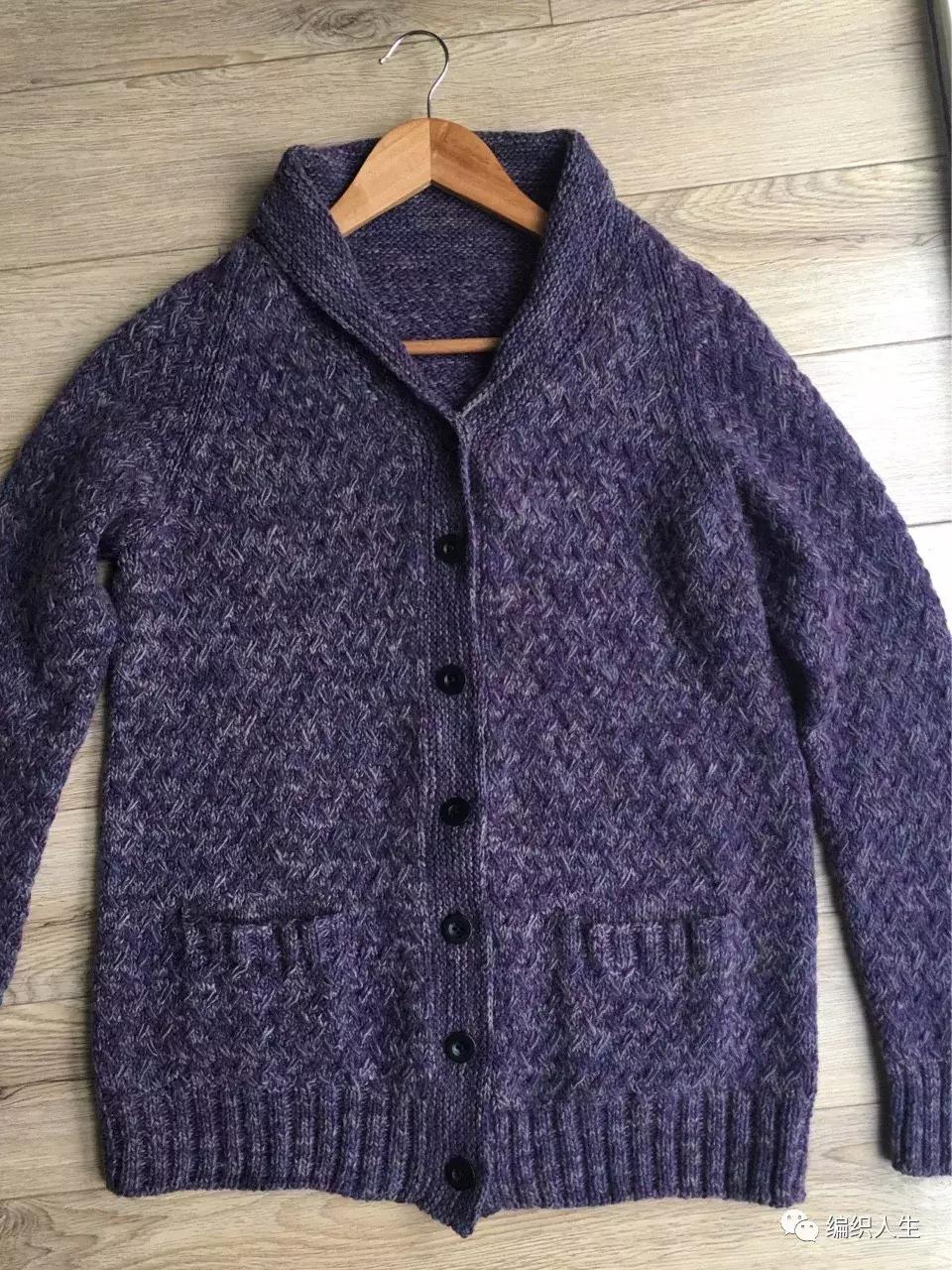 男士白色粗线棒针手工开衫毛衣,棒针翻领开衫编织视频