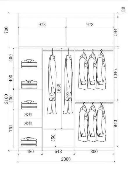 移门衣柜内部结构尺寸,定制衣柜尺寸及内部设计尺寸不符