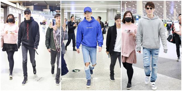 陈学冬干练西装助阵,陈学冬机场穿卫衣