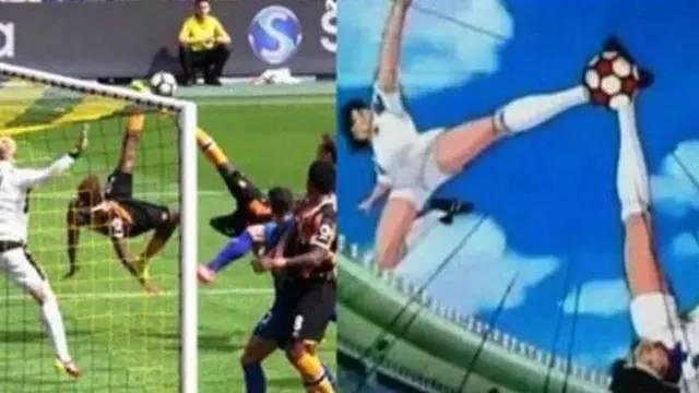 蝎子摆尾凌空抽射倒挂金钩,倒挂金钩凌空抽射大空翼