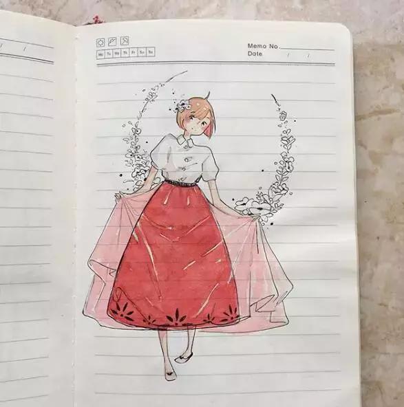 日本小姐姐画画素描,日本小姐姐一组插画